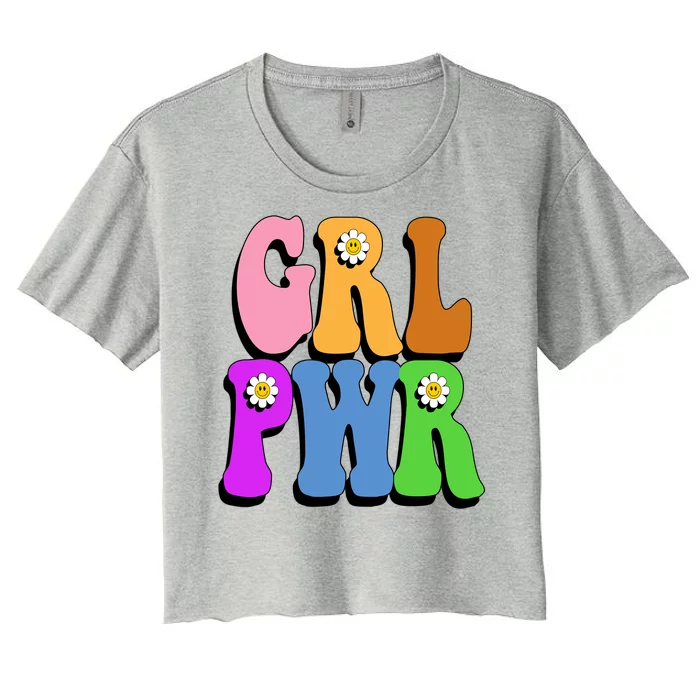 Girl Power Cute Sunflower Retro Colorful Women's Crop Top Tee