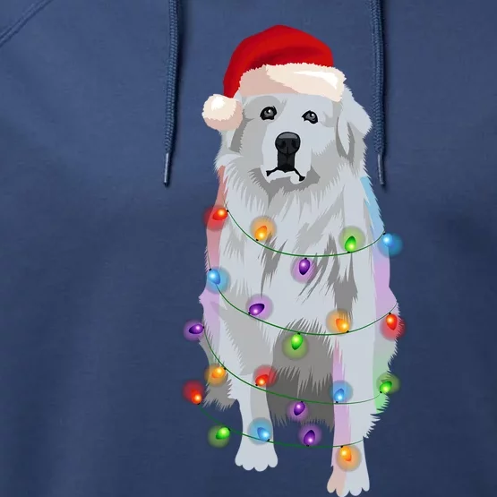 Great Pyrenees Christmas Lights Xmas Patou Pyrenean Gift Performance Fleece Hoodie