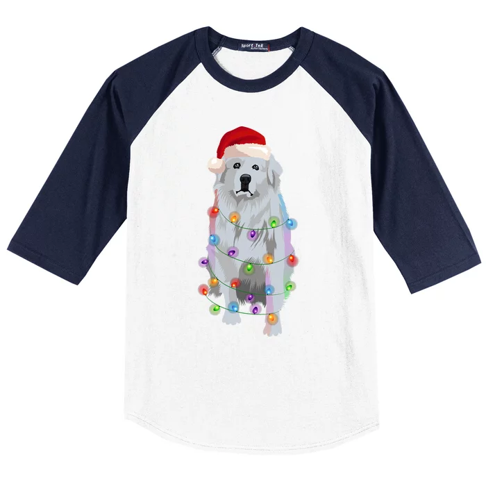 Great Pyrenees Christmas Lights Xmas Patou Pyrenean Gift Baseball Sleeve Shirt