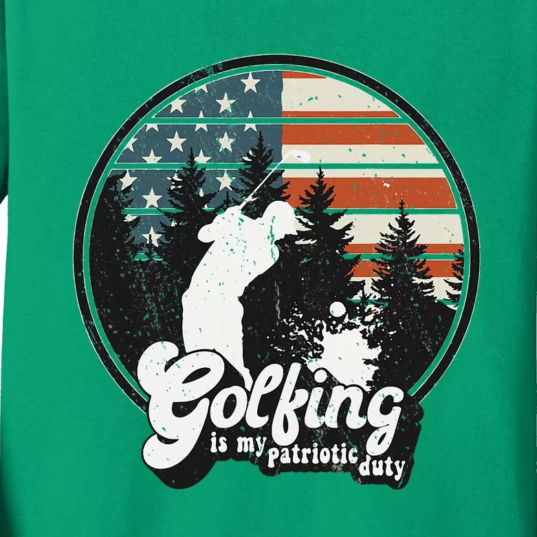 Golfing Patriotic Duty Golfer American Flag Playing Golf Kids Long Sleeve Shirt