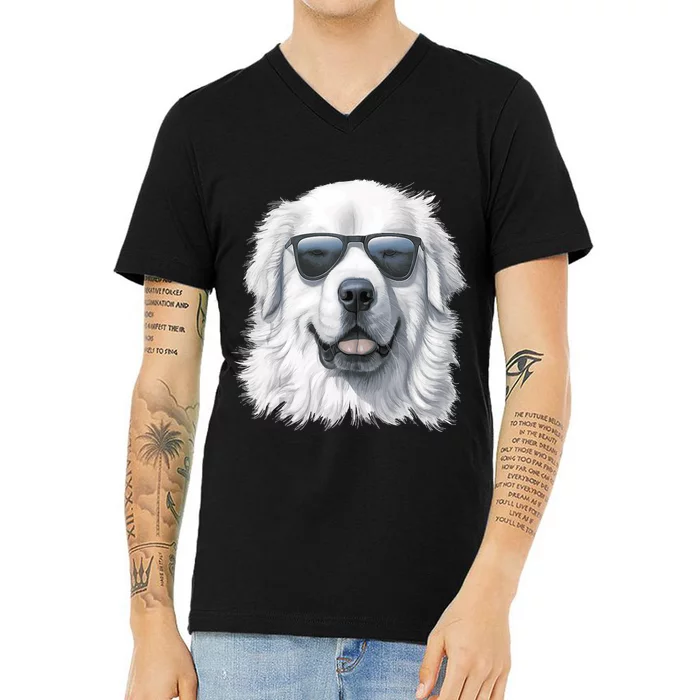 Great Pyrenees Dog With Sunglasses Great Pyrenees V-Neck T-Shirt