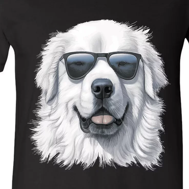 Great Pyrenees Dog With Sunglasses Great Pyrenees V-Neck T-Shirt