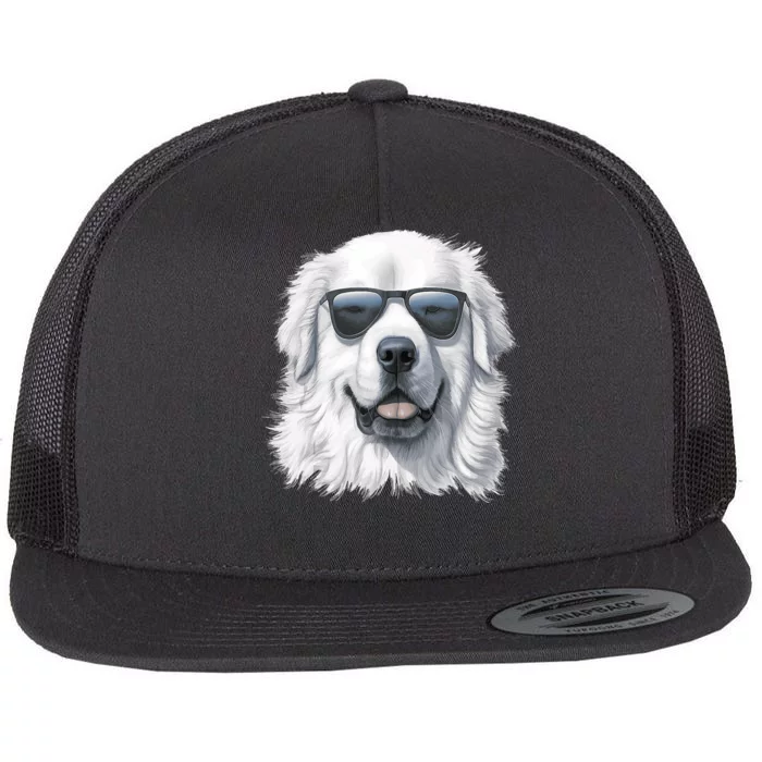 Great Pyrenees Dog With Sunglasses Great Pyrenees Flat Bill Trucker Hat