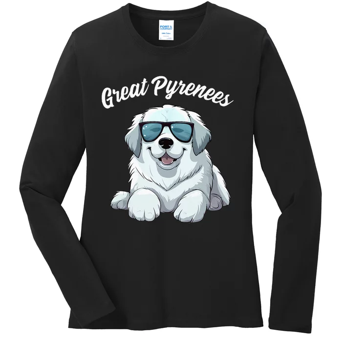 Great Pyrenees Dog With Sunglasses Cool Great Pyrenees Ladies Long Sleeve Shirt