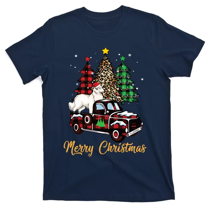 Great Pyrenees Dog Riding Red Truck Christmas Decor Pajama Long Sleeve T-Shirt