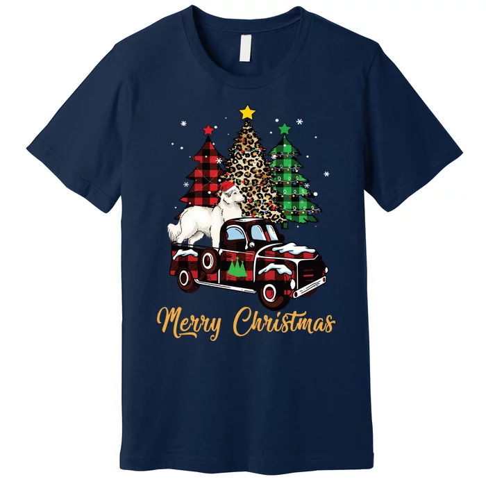 Great Pyrenees Dog Riding Red Truck Christmas Decor Pajama Long Sleeve Premium T-Shirt