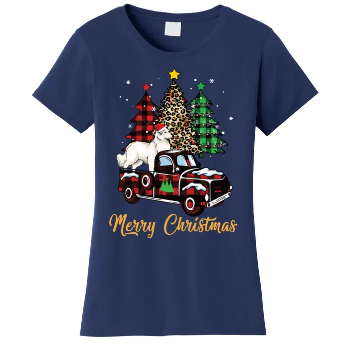 Great Pyrenees Dog Riding Red Truck Christmas Decor Pajama Long Sleeve Women's T-Shirt