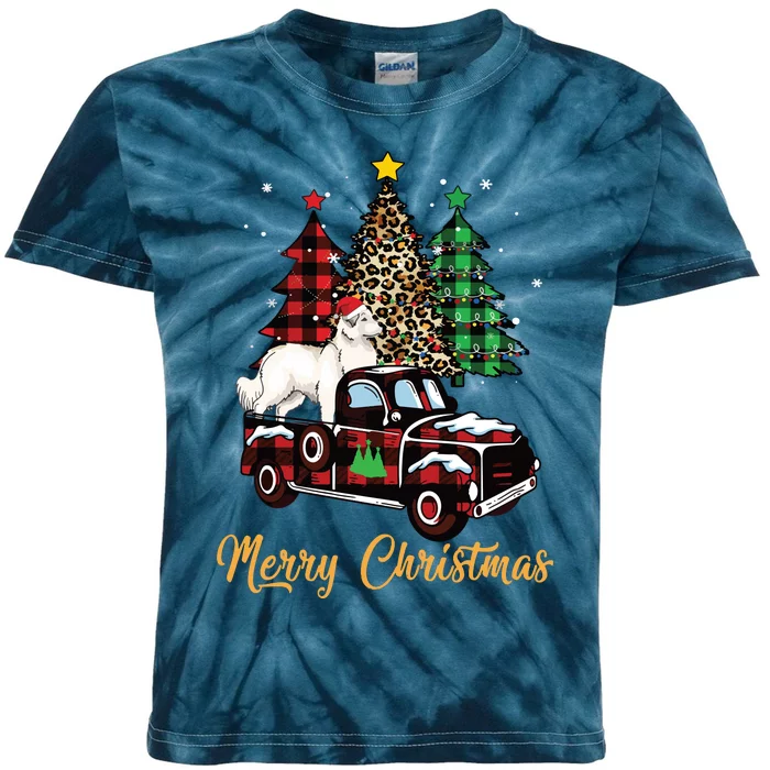 Great Pyrenees Dog Riding Red Truck Christmas Decor Pajama Long Sleeve Kids Tie-Dye T-Shirt