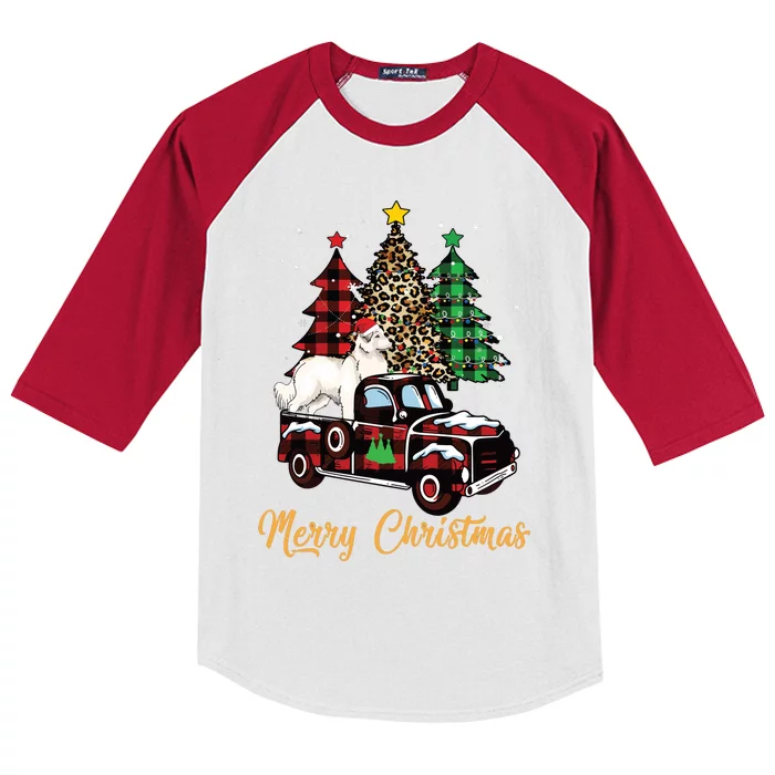 Great Pyrenees Dog Riding Red Truck Christmas Decor Pajama Long Sleeve Kids Colorblock Raglan Jersey