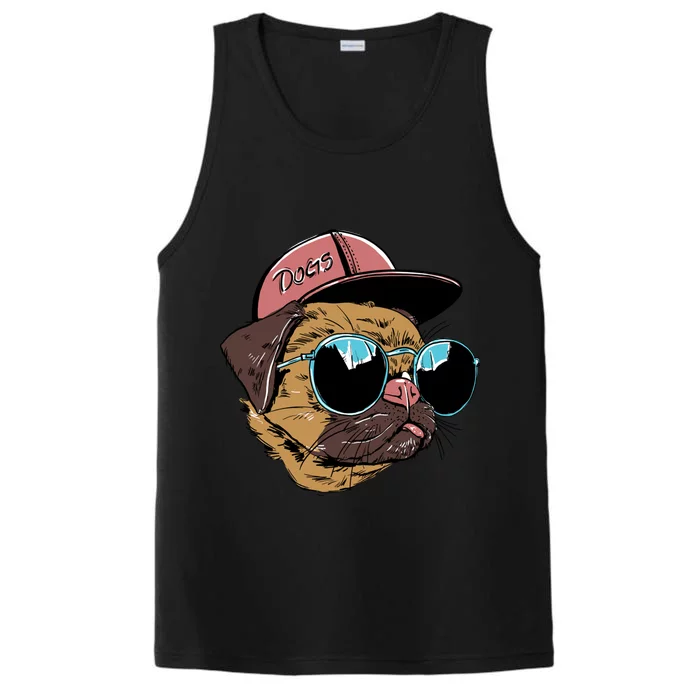 Gangster Pug Dog Hipster Cool Shades Performance Tank