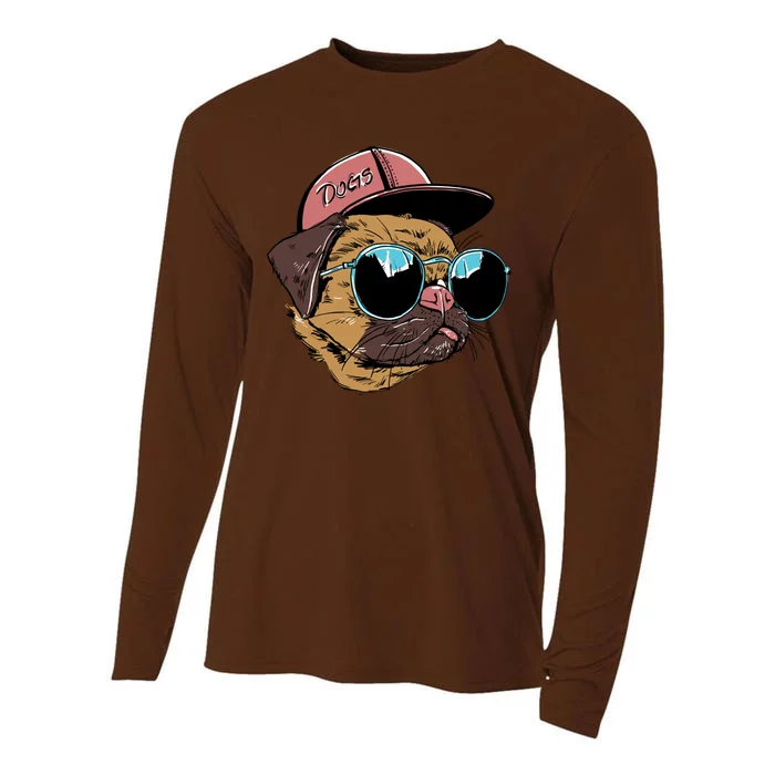 Gangster Pug Dog Hipster Cool Shades Cooling Performance Long Sleeve Crew