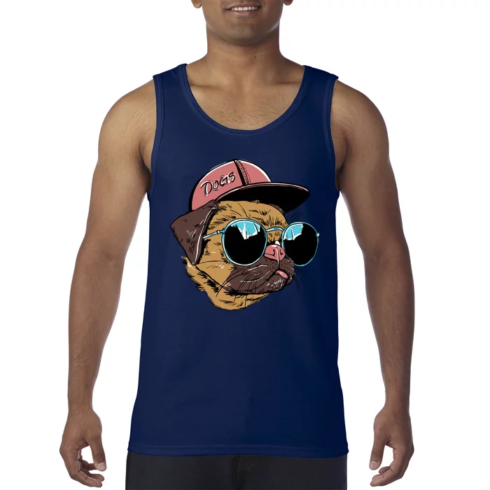 Gangster Pug Dog Hipster Cool Shades Tank Top