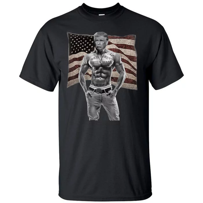 Gangster Pro Donald Trump Tattoo Republican American Flag Tall T-Shirt