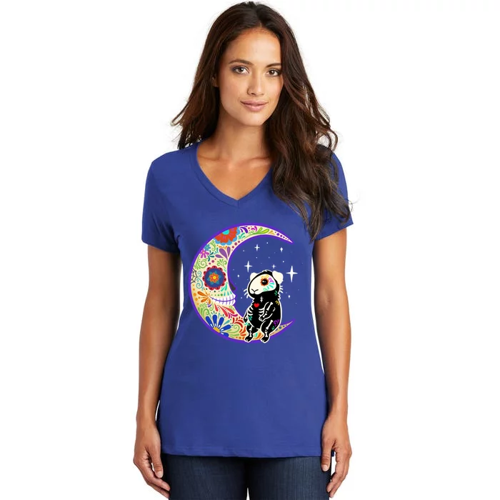 Guinea Pig Dia De Los Muertos Skeleton Gift Women's V-Neck T-Shirt