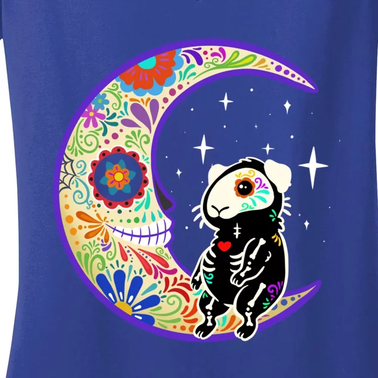 Guinea Pig Dia De Los Muertos Skeleton Gift Women's V-Neck T-Shirt