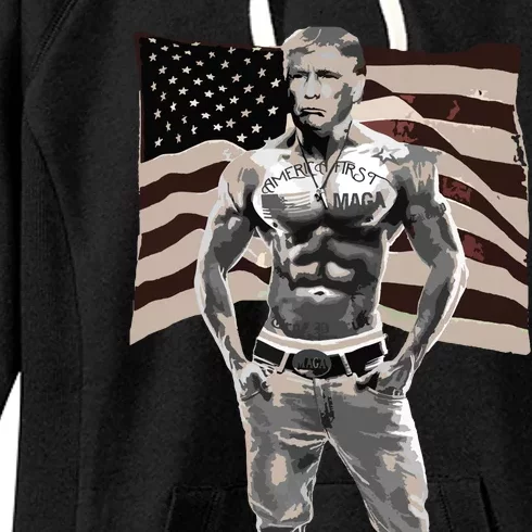 Gangster Pro Donald Trump Tattoo Republican American Flag V2 Women's Fleece Hoodie