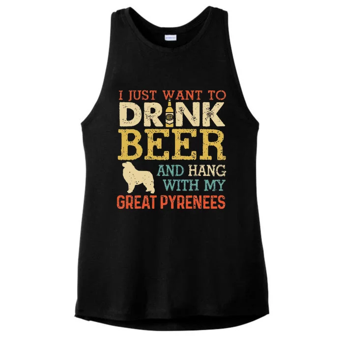 Great Pyrenees Dad Drink Beer Hang With Dog Funny Vintage Ladies Tri-Blend Wicking Tank