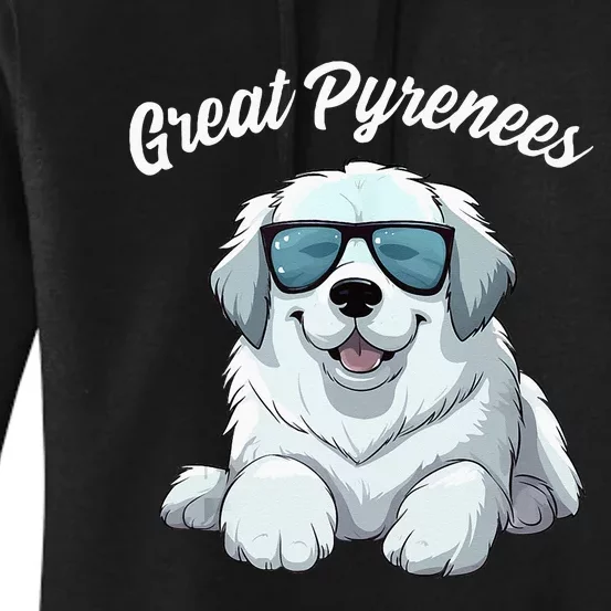 Great Pyrenees Dog With Sunglasses Cool Great Pyrenees Women's Pullover Hoodie