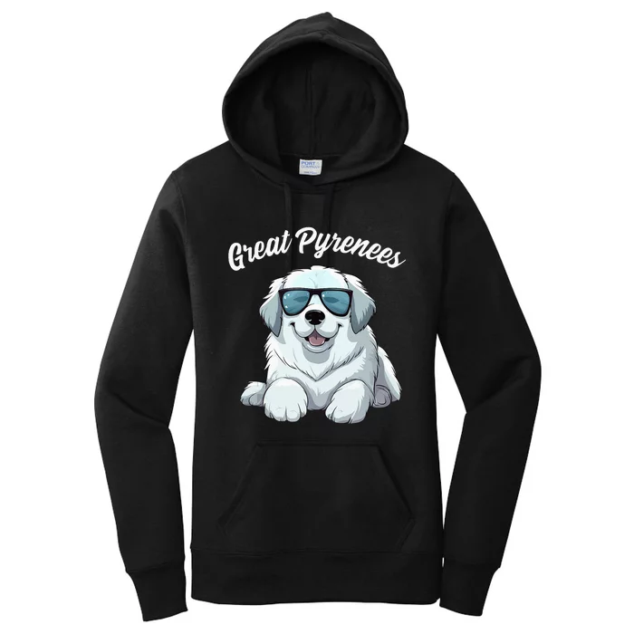 Great Pyrenees Dog With Sunglasses Cool Great Pyrenees Women's Pullover Hoodie