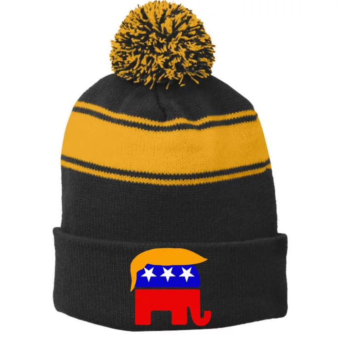 Gop President Donald Trump Republican Elephant Hair Stripe Pom Pom Beanie