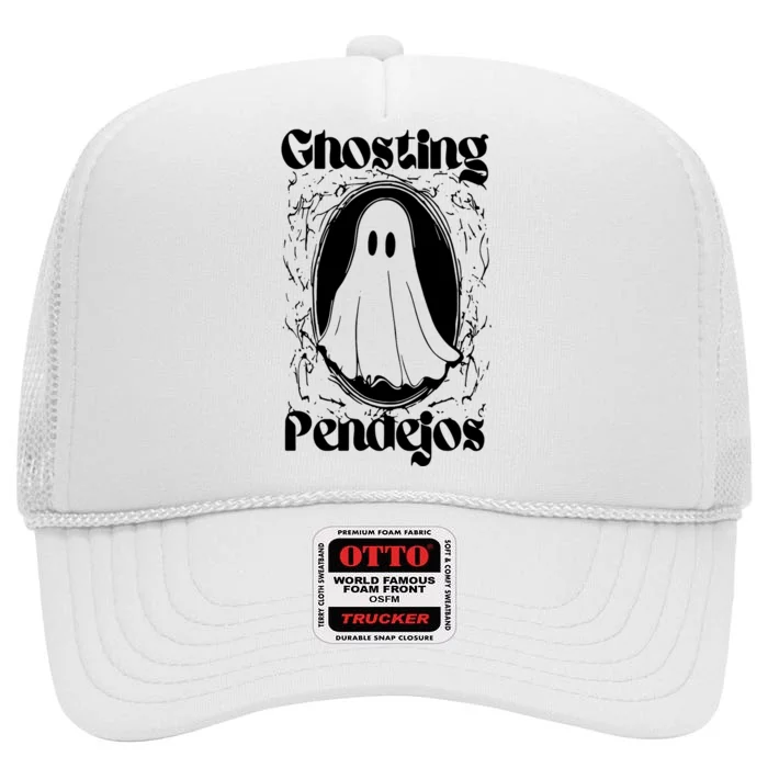 Ghosting Pendejos Funny Mexican Ghost Halloween High Crown Mesh Trucker Hat