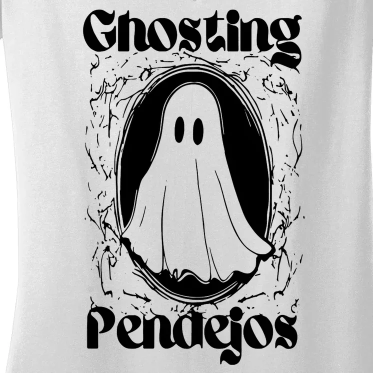 Ghosting Pendejos Funny Mexican Ghost Halloween Women's V-Neck T-Shirt