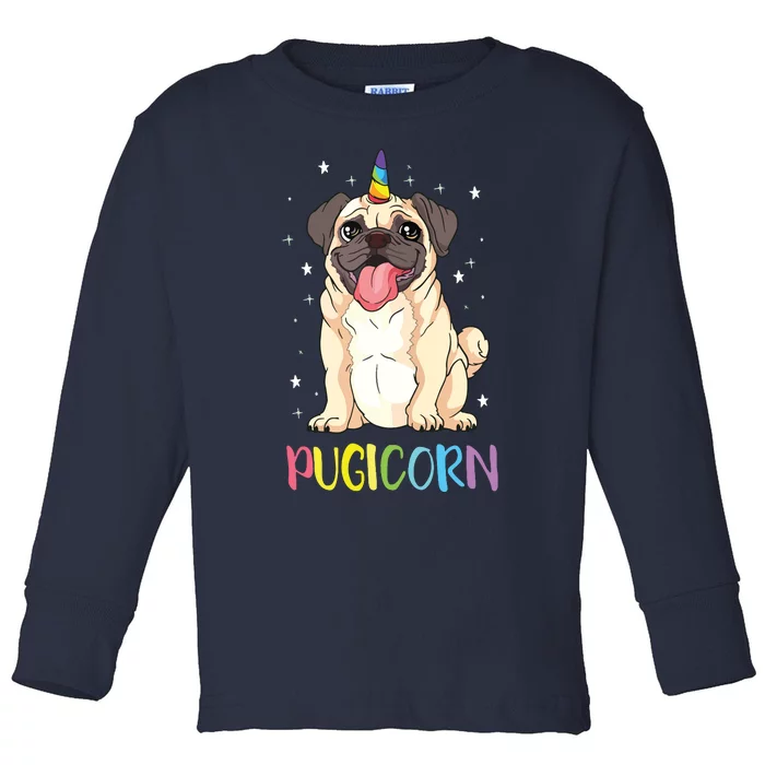 Girl Pugicorn Funny Pug Lover Unicorn Pug Owner Toddler Long Sleeve Shirt