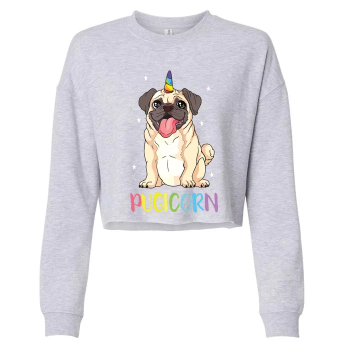 Girl Pugicorn Funny Pug Lover Unicorn Pug Owner Cropped Pullover Crew