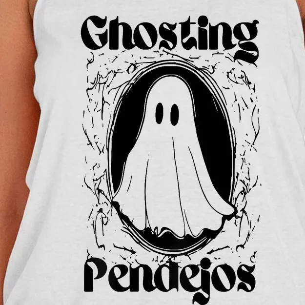 Ghosting Pendejos Funny Mexican Ghost Halloween Women's Knotted Racerback Tank