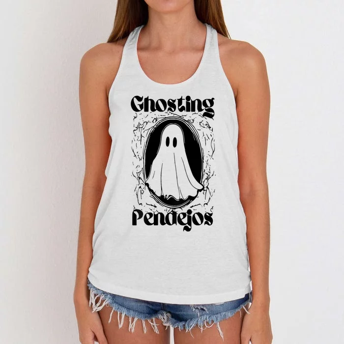 Ghosting Pendejos Funny Mexican Ghost Halloween Women's Knotted Racerback Tank