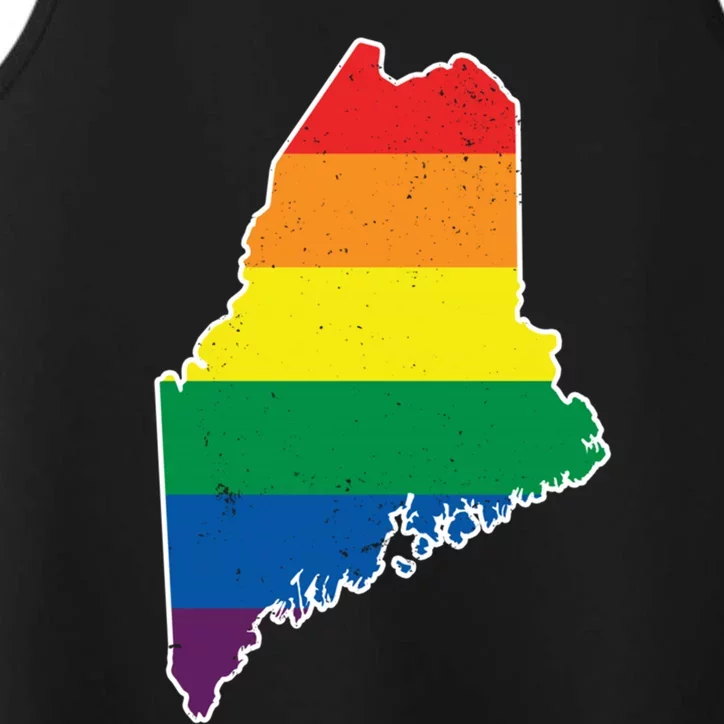 Gay Pride Flag Maine State Map Rainbow Stripes Gift Performance Tank