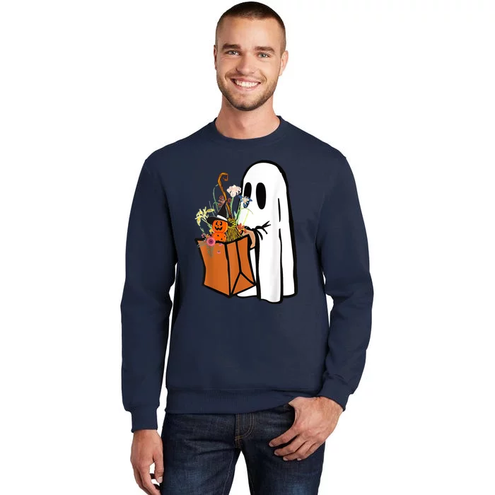 Ghost Pumpkin Flower Spooky Season Halloween Tall Sweatshirt