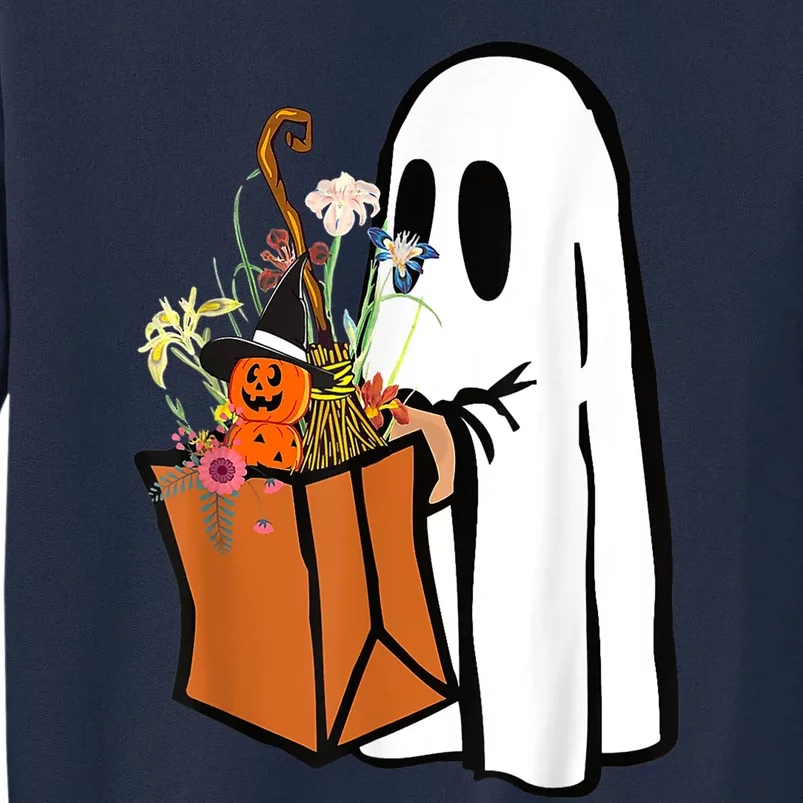 Ghost Pumpkin Flower Spooky Season Halloween Tall Sweatshirt