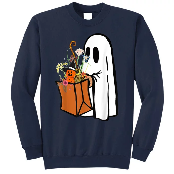 Ghost Pumpkin Flower Spooky Season Halloween Tall Sweatshirt