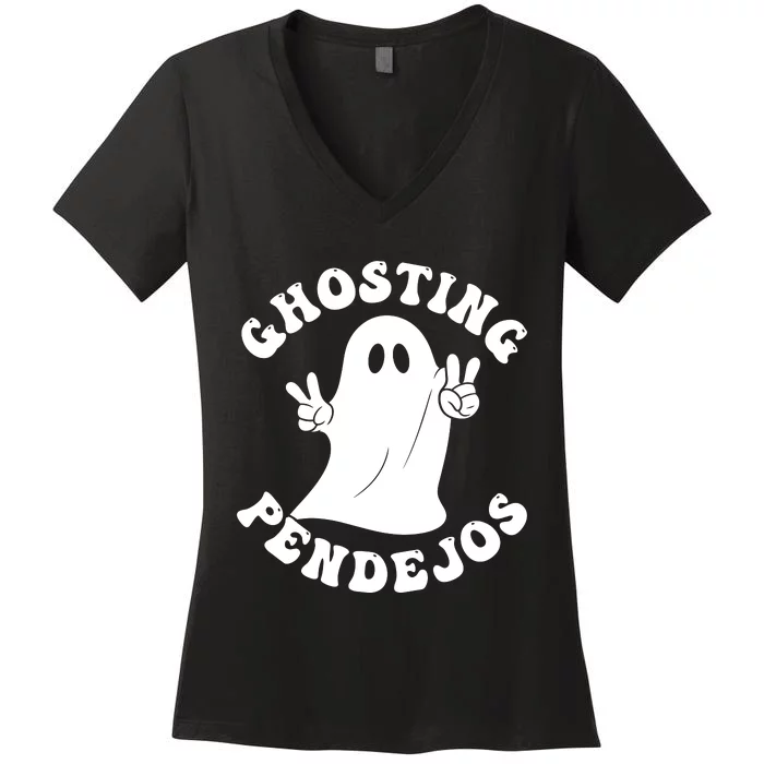 Ghosting Pendejos Funny Mexican Ghost Halloween Meme Women's V-Neck T-Shirt