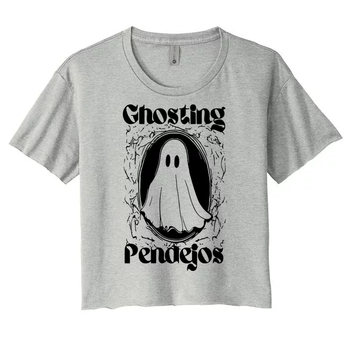 Ghosting Pendejos Funny Mexican Ghost Halloween Meme Women's Crop Top Tee