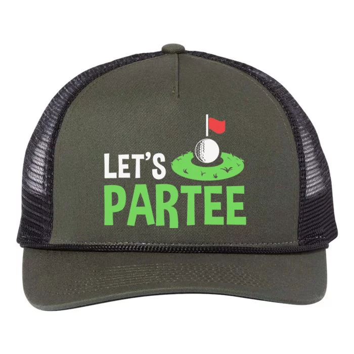 Golf Player Funny Golfing Outfits Golf Pun Let's Partee Retro Rope Trucker Hat Cap