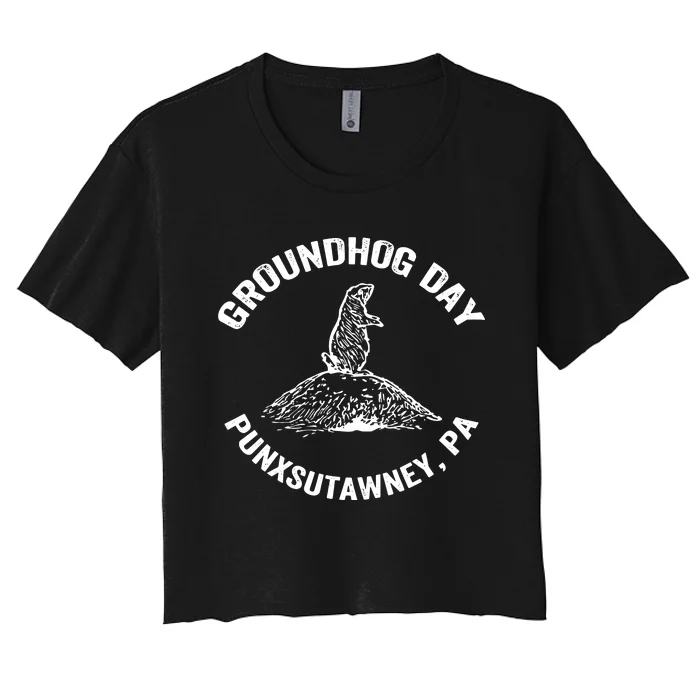 Groundhog Punxsutawney Funny Groundhog Day Shadow Gift Women's Crop Top Tee