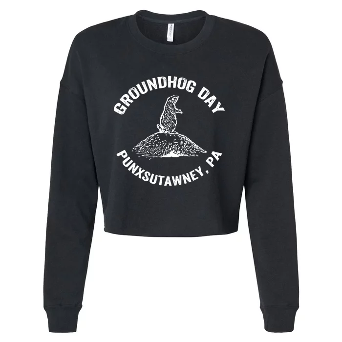 Groundhog Punxsutawney Funny Groundhog Day Shadow Gift Cropped Pullover Crew