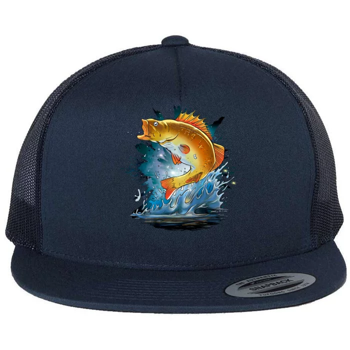 Golden Perch Fish Sea Flat Bill Trucker Hat