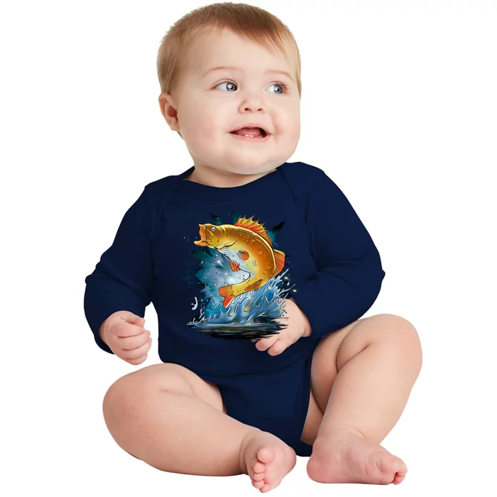 Golden Perch Fish Sea Baby Long Sleeve Bodysuit