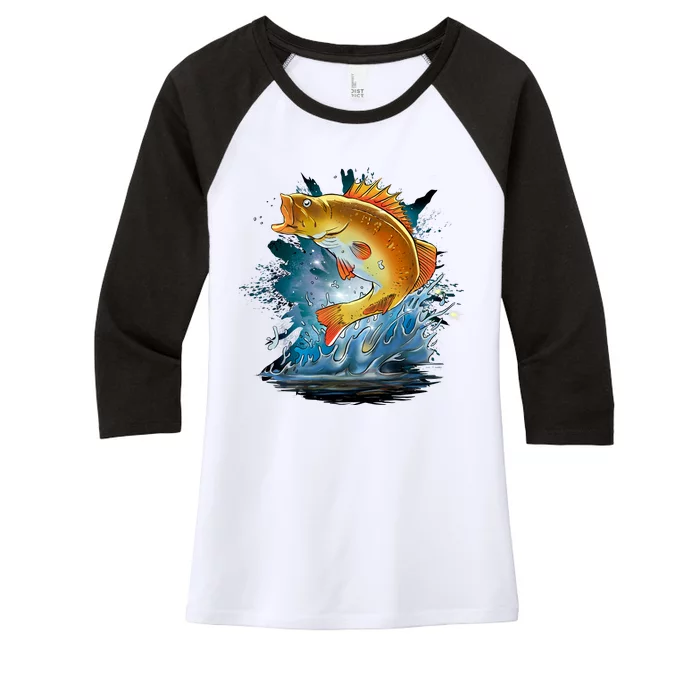 Golden Perch Fish Sea Women's Tri-Blend 3/4-Sleeve Raglan Shirt