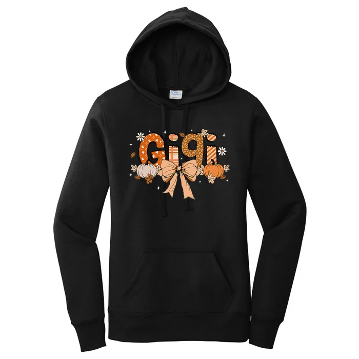 Gigi Pumpkin Fall Coquette Bow Thanksgiving Women's Pullover Hoodie