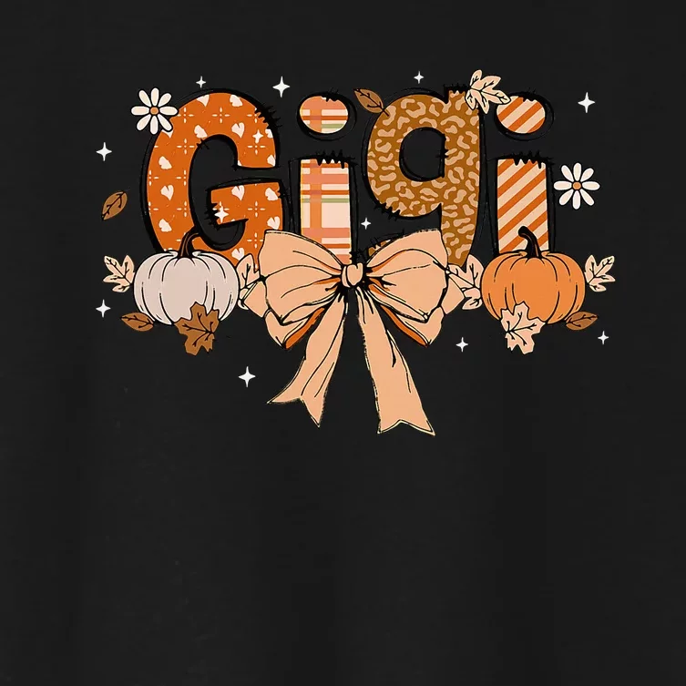 Gigi Pumpkin Fall Coquette Bow Thanksgiving Women's Crop Top Tee