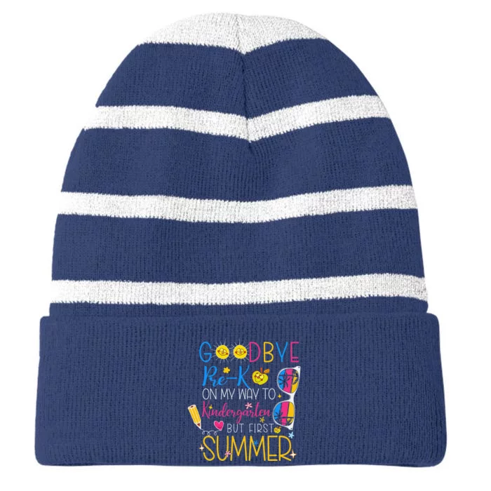 Goodbye Prek Graduation To Kindergarten Hello Summer Striped Beanie with Solid Band