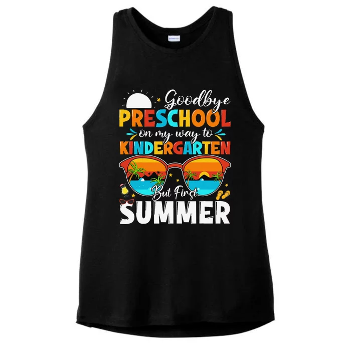 Goodbye Preschool Graduation To Kindergarten Hello Summer Ladies Tri-Blend Wicking Tank