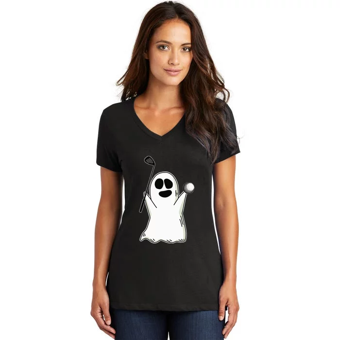 Ghost Playing Golf Lazy DIY Halloween Costume Funny Golfer Women's V-Neck T-Shirt