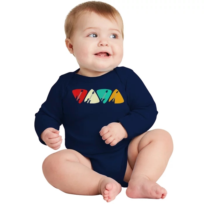 Guitar Pick Gift For Guitarist Retro Vintage Tee Gifts Baby Long Sleeve Bodysuit