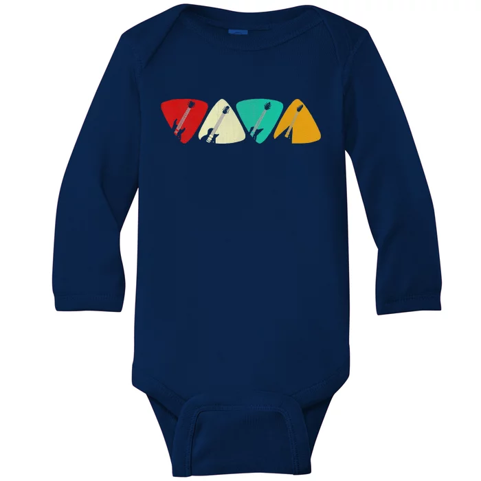 Guitar Pick Gift For Guitarist Retro Vintage Tee Gifts Baby Long Sleeve Bodysuit