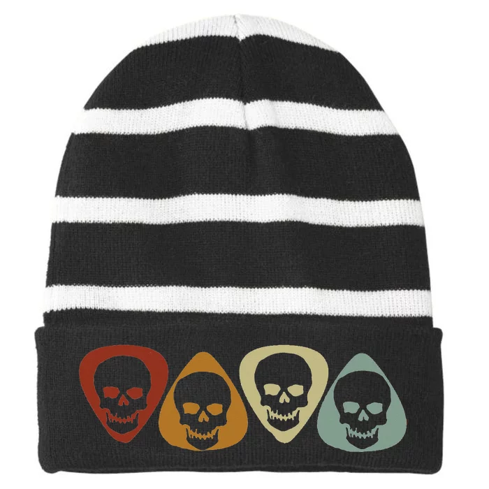 Guitar Player Gifts Rock n Roll Musician Festival Music Striped Beanie with Solid Band